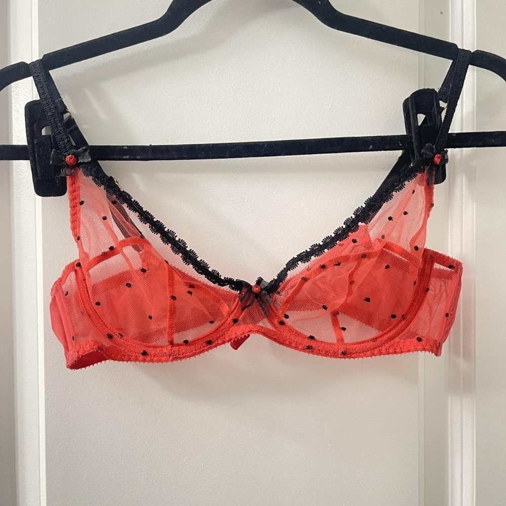 Agent Provocateur Poppie Red Swiss Dot Black Tulle Bra - Picture 1 of 5